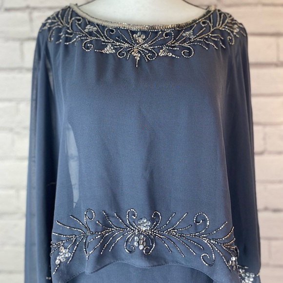 J Kara Gray Beaded Boat Neck Caplet Dress size 4 NWT Formal Mother of the Bride - Picture 3 of 14